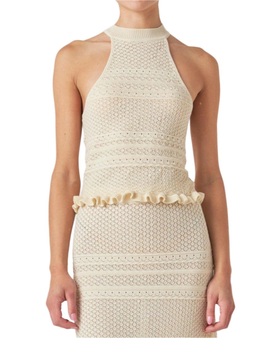 

Женский вязаный топ с ажурной отделкой и спинкой-борцовкой endless rose, Ivory