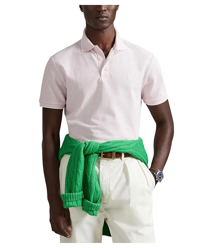 Поло Custom Slim Striped Stretch Mesh Polo Ralph Lauren, Garden Pink/White