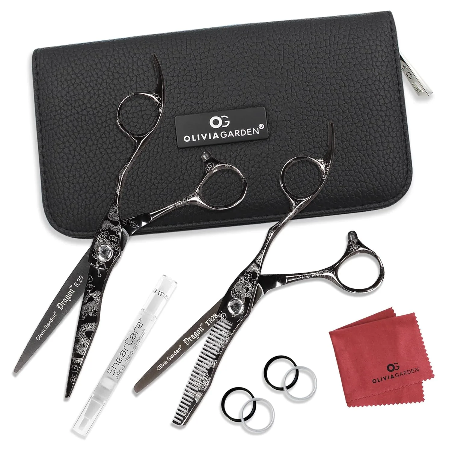 Набор для стрижки волос Olivia Garden Dragon Shears Kit - включает профессиональные ножницы для стрижки волос, филировочную машинку, футляр и аксессуары - ножницы с бритвенной остротой. 15,9 см