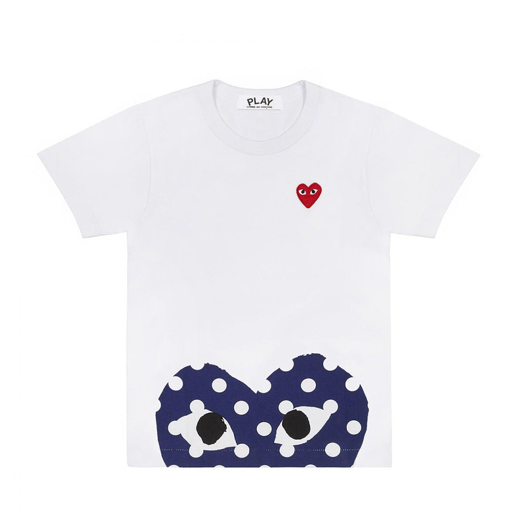 

Белая футболка с низким сердечком в горошек Comme Des Garcon, белый