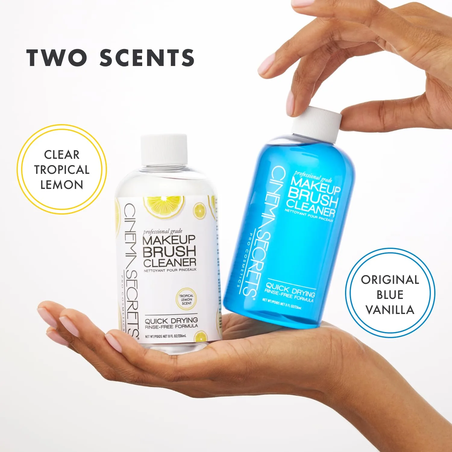 Cinema Secrets Makeup Brush Cleaner 32oz набор в ароматах Vanilla и Lemon - профессиональное средство для очистки кистей, быстросохнущее, без смывания, удаляет водостойкий макияж (2 продукта) — фото 2