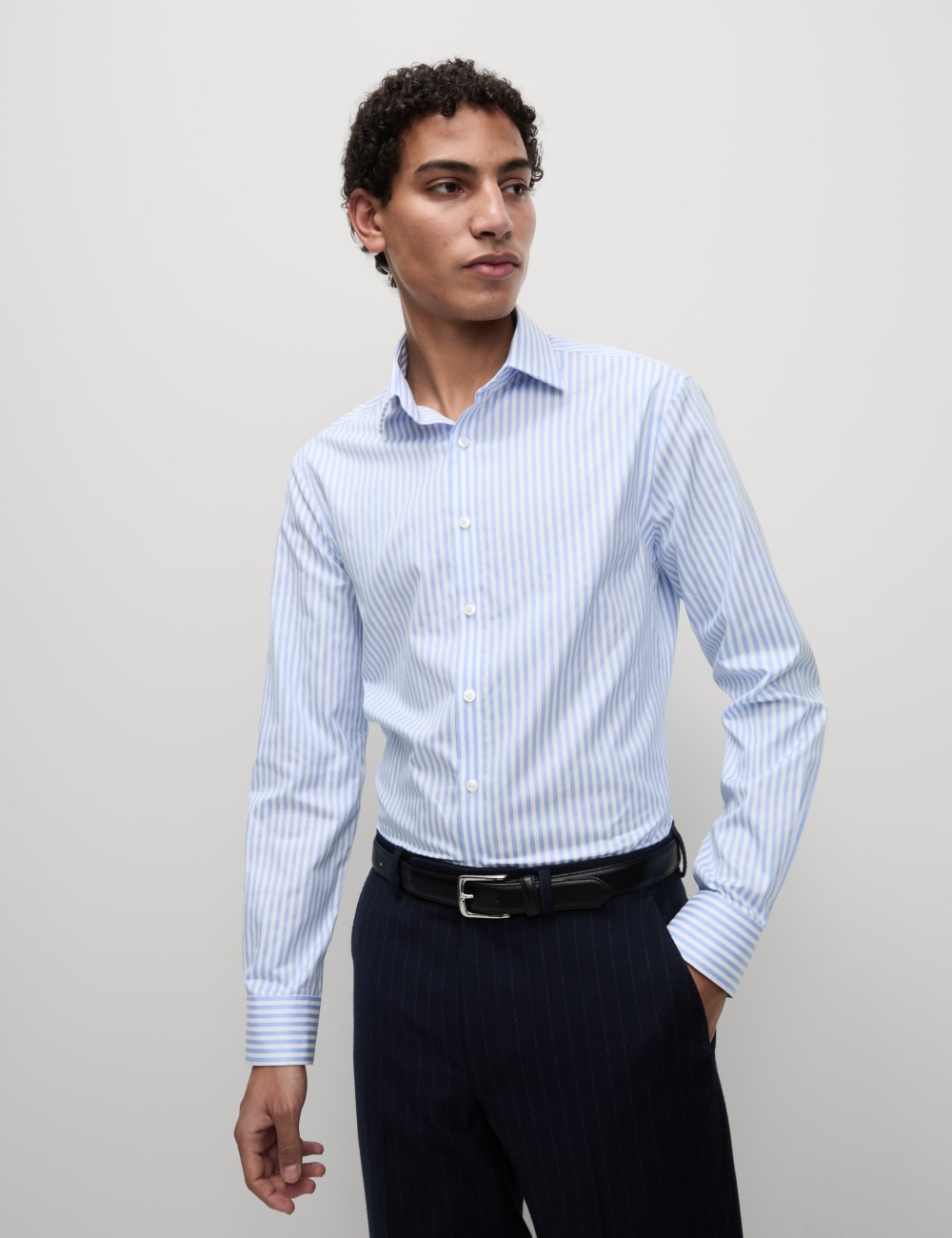

Рубашка из хлопка в полоску Slim Fit Luxury Marks & Spencer SARTORIAL, синий/белый