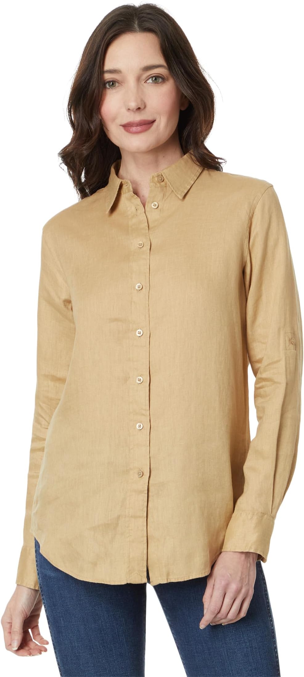 

Рубашка Lauren Ralph Lauren Petite Linen Roll Tab–Sleeve Shirt, цвет Birch Tan