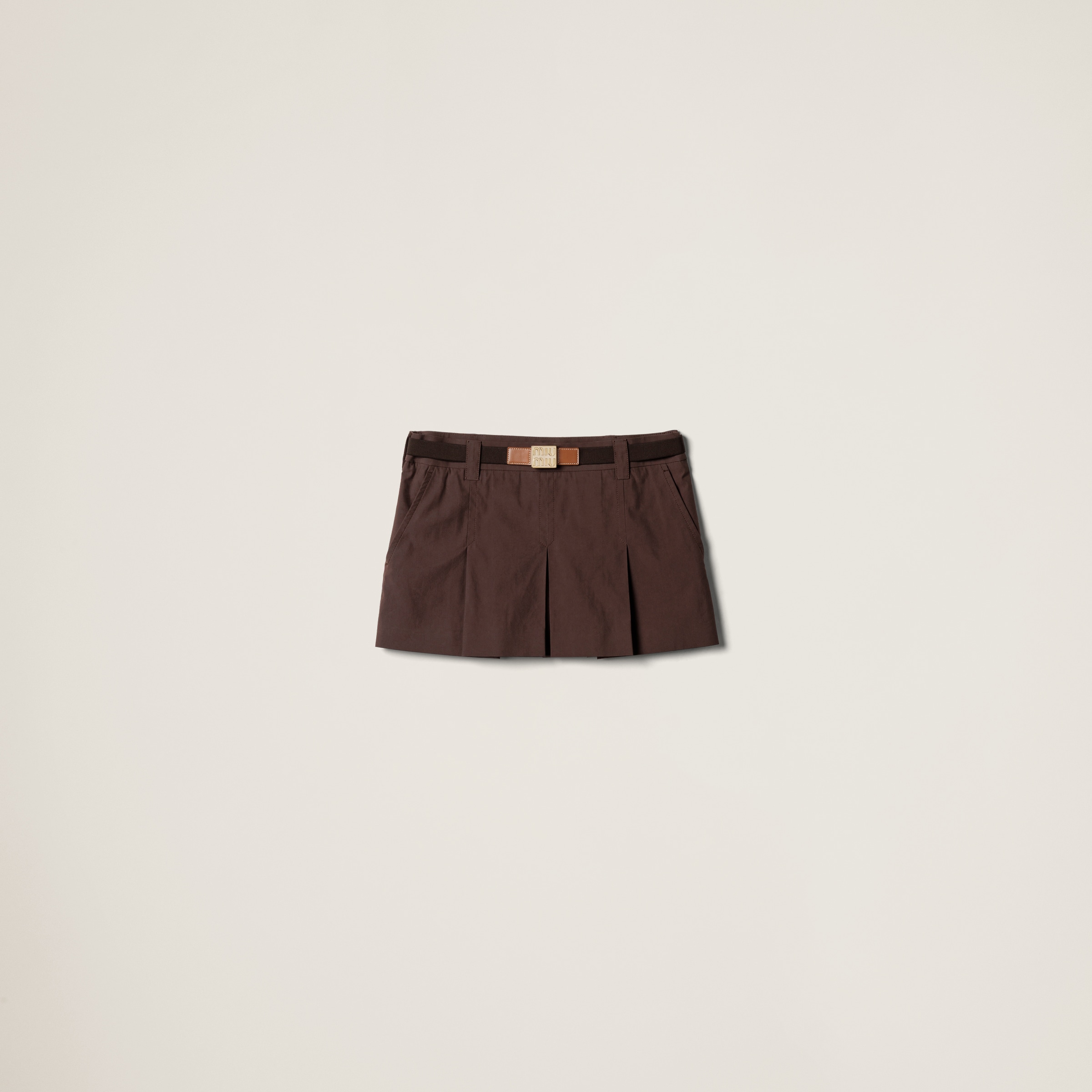 

Мини-юбка из панамского хлопка MIU MIU, коричневый