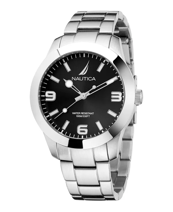 

Мужские аналоговые часы из нержавеющей стали серебристого цвета, 43 мм Nautica, silver-tone