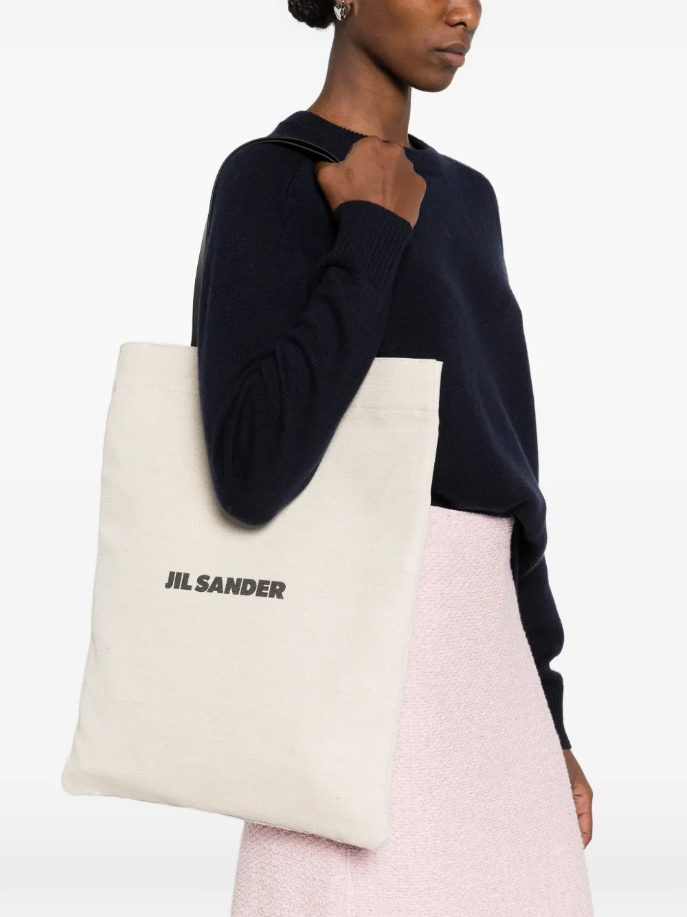 Сумка-тоут среднего размера с логотипом Jil Sander, нейтральный — фото 2