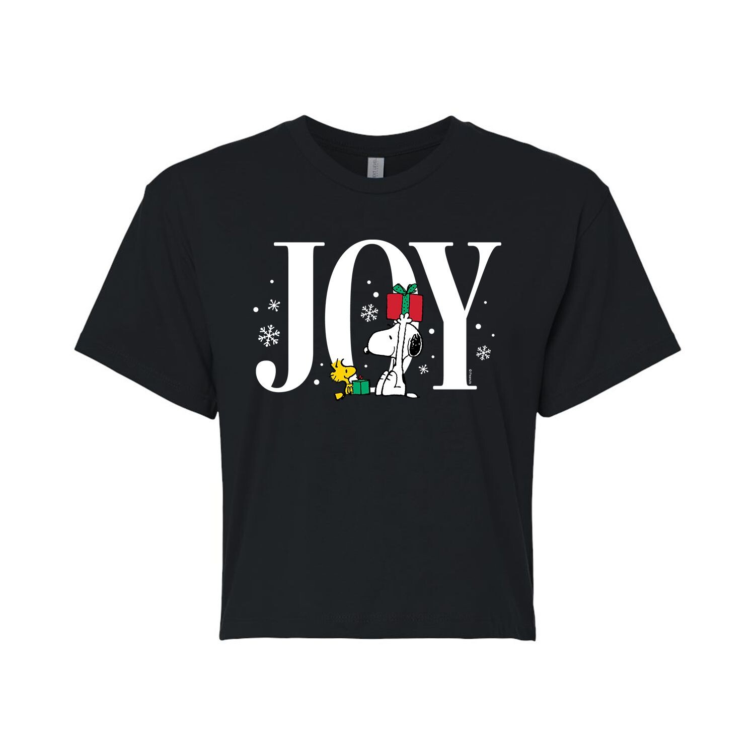 

Укороченная футболка с рисунком Juniors' Peanuts Holiday Joy Licensed Character, черный