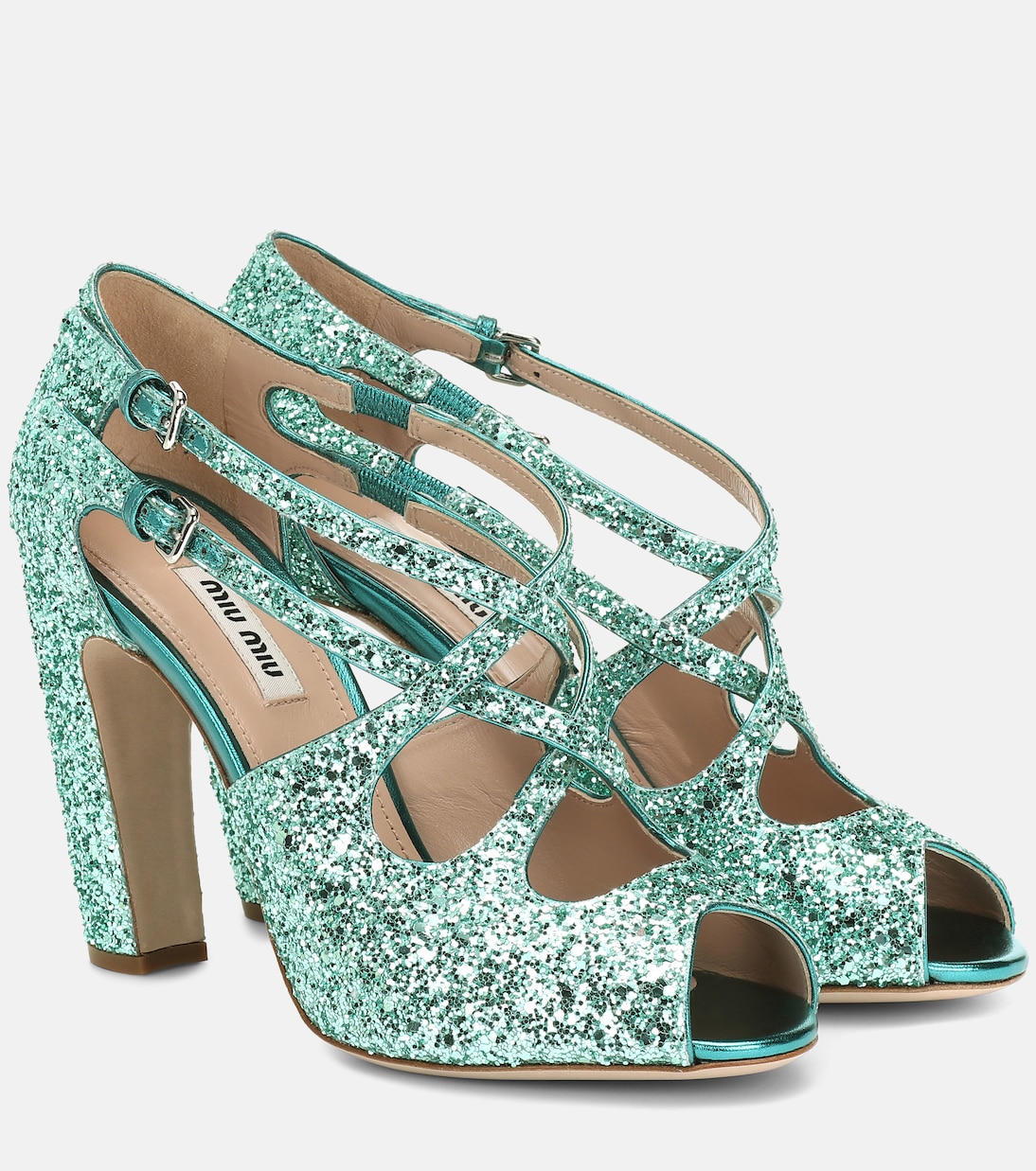 Блестящие сандалии Miu Miu, Acqua