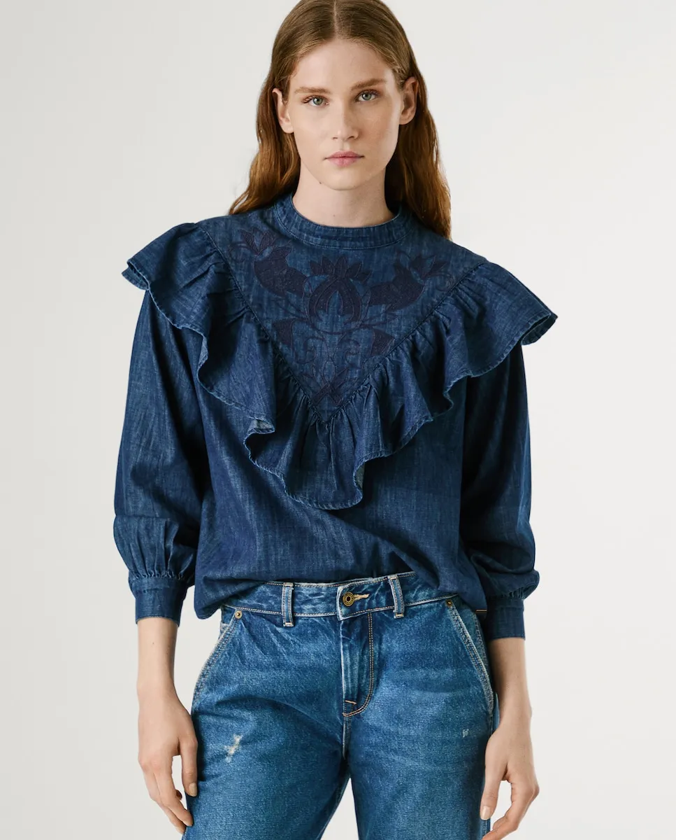 

Женская ковбойская блузка с рюшами Pepe Jeans, синий