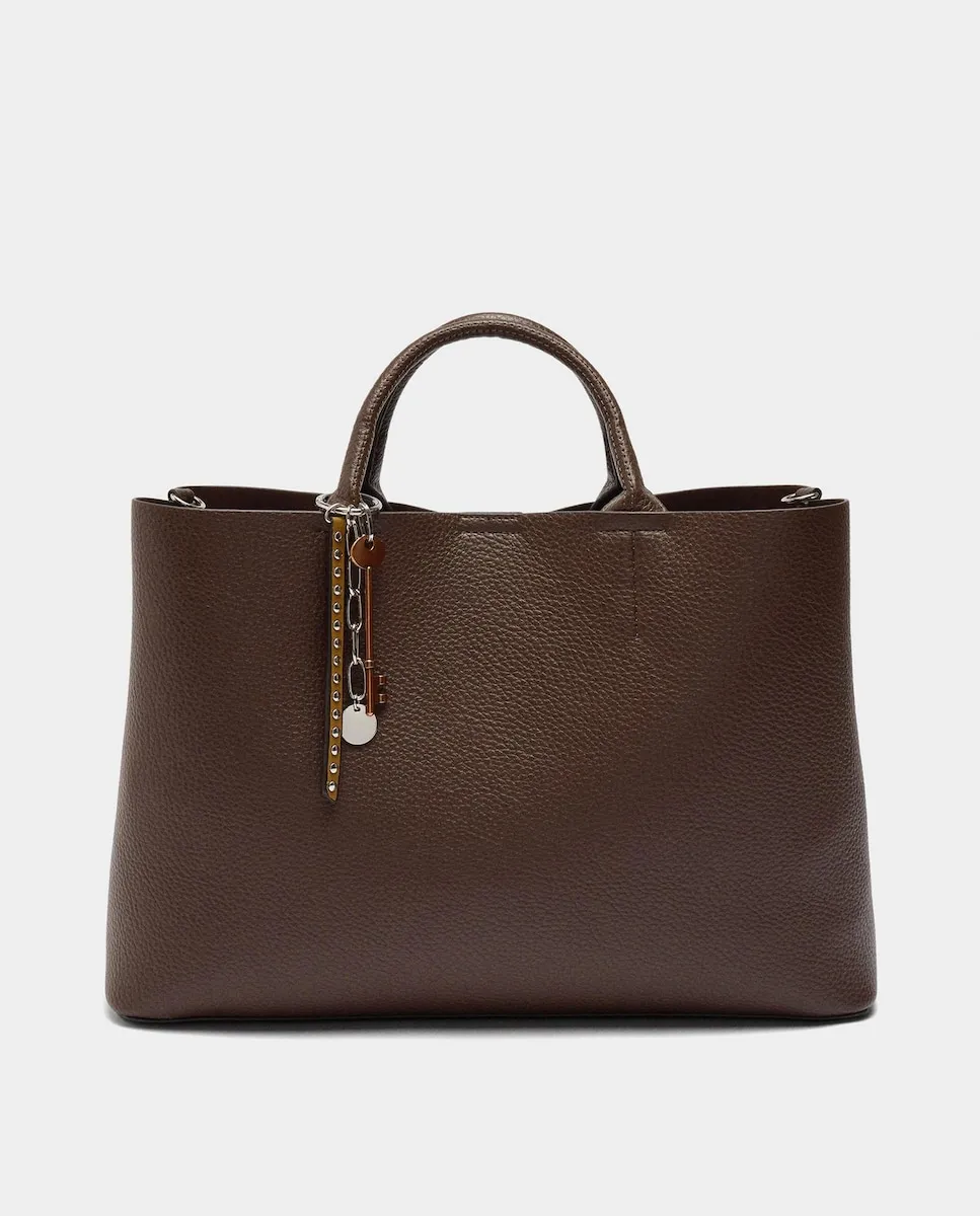 

Женская сумка-портфель для ноутбука 13 дюймов с многофункциональной конструкцией, косметичкой и съемным брелоком, однотонная Parfois, темно-коричневый