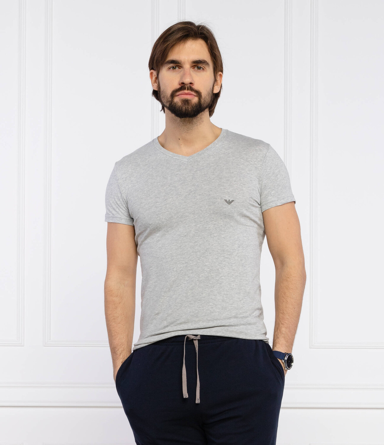 Футболка Emporio Armani slim fit, пепельно-серый — фото 3