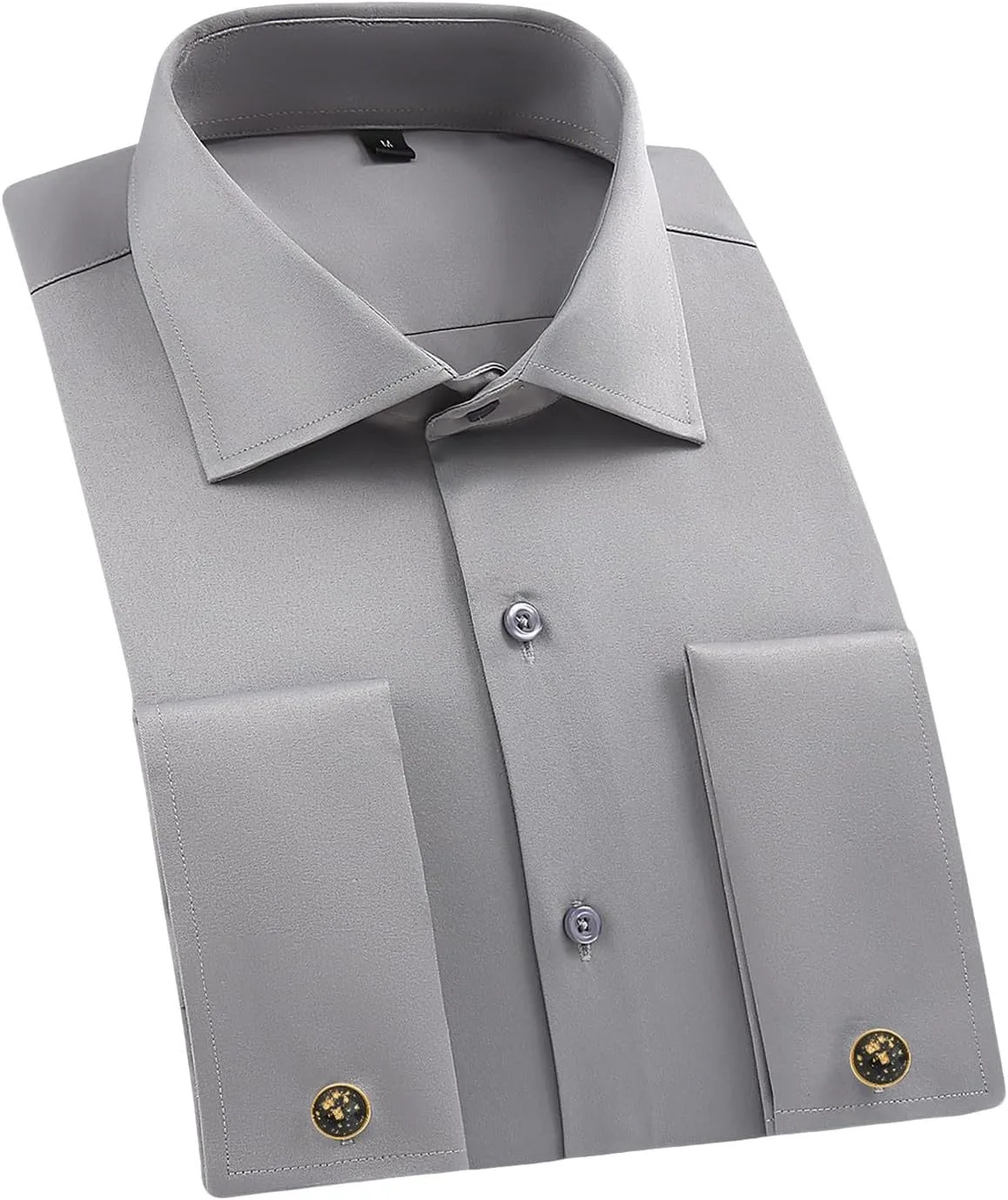 Мужская однотонная рубашка с двойными манжетами для делового стиля Casual, Slim Fit, с широким воротником и металлическими запонками Generic, серый