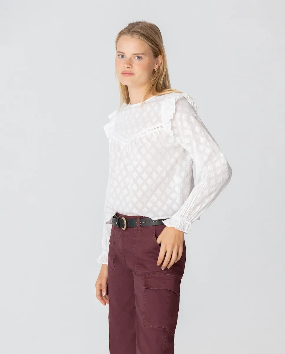 

Женская блузка с длинными рукавами, оборками и структурой Noon, белый