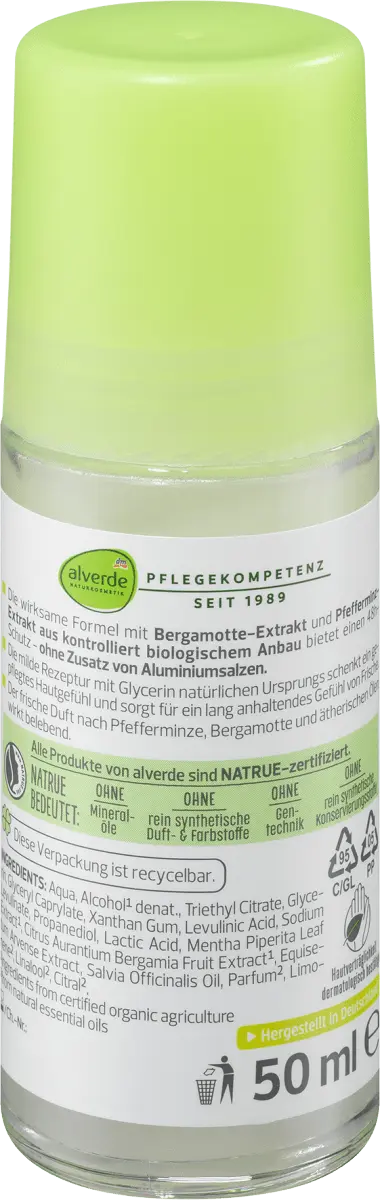 Дезодорант Roll-On Fresh Minze с бергамотом 50 мл alverde NATURKOSMETIK — фото 2