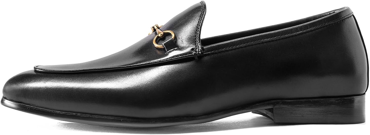 

Мужские кожаные лоферы WinDhana с декором Horsebit, слипоны с круглым носком - верх из натуральной кожи, ручная работа, мужские лоферы для официальной и повседневной носки 170-Y01, черный