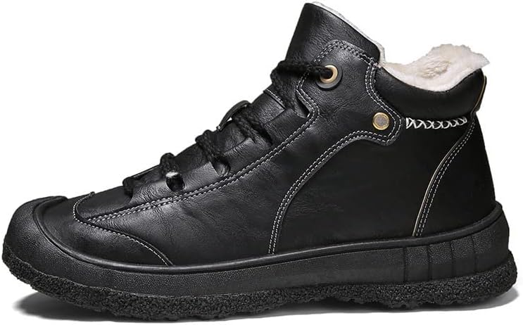 

Мужские зимние ботинки ELSHTIDE с меховой подкладкой, водонепроницаемые кожаные сапоги до щиколотки, ботинки на шнуровке, противоскользящие походные ботинки, черный