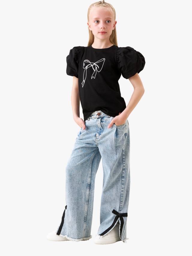 Детская хлопковая футболка с бантом и короткими рукавами Angel & Rocket, Black — фото 3