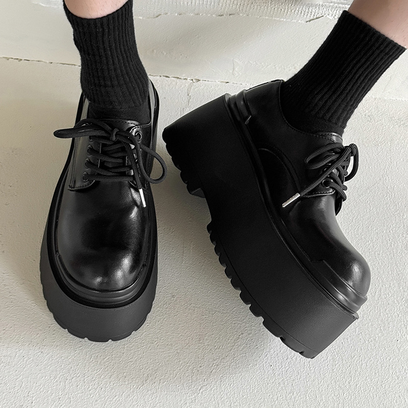 WEISHIBANGWEI Повседневные кожаные туфли мужские черные с потайным клином, цвет Black Hidden Wedge — фото 4