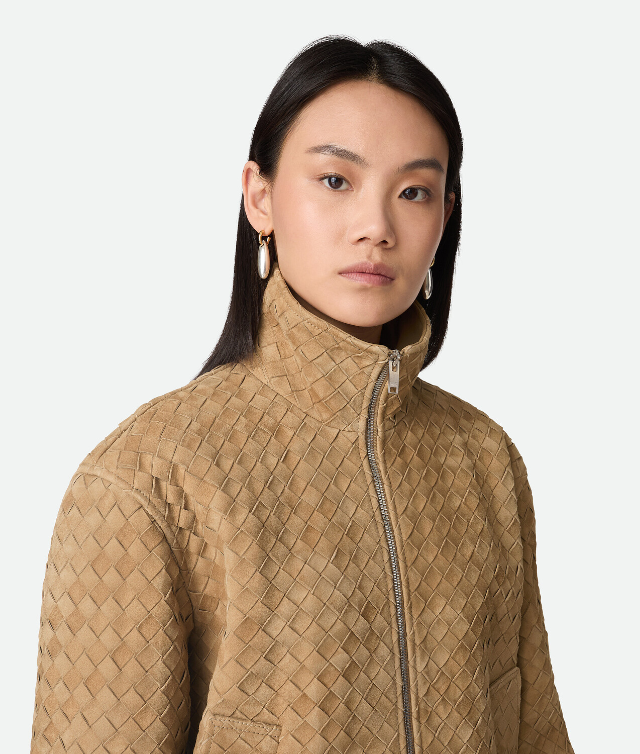 Intrecciato suede blouson BOTTEGA VENETA, тростниковый сахар — фото 4