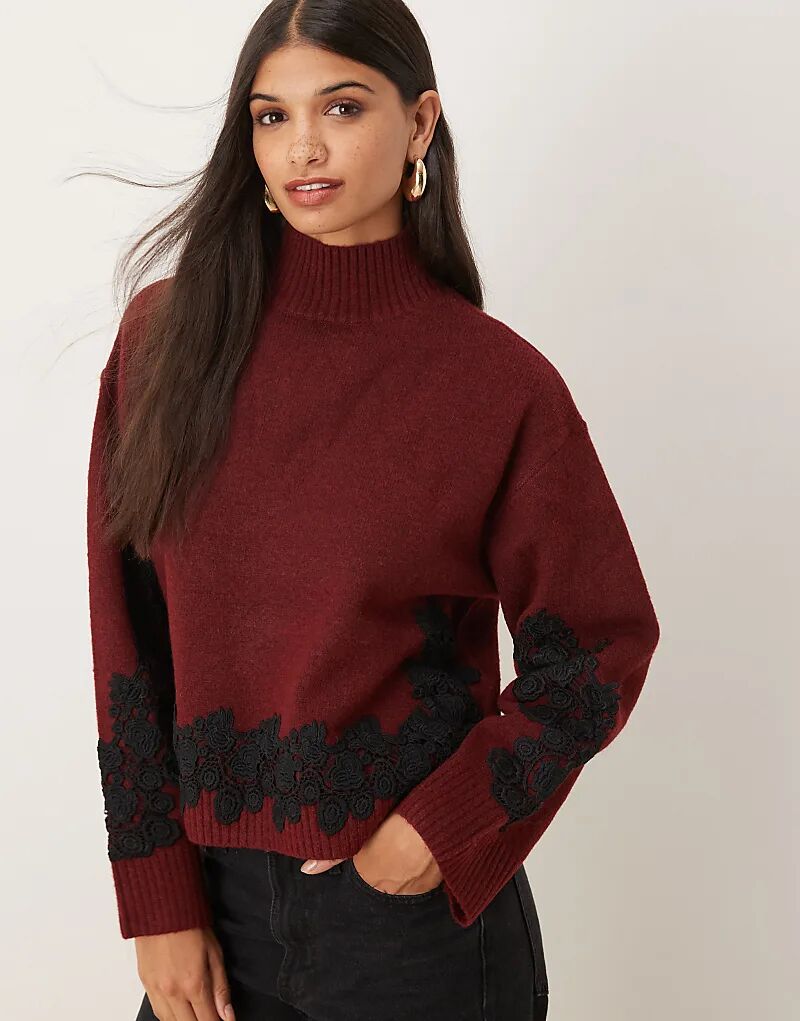 

Джемпер ASOS DESIGN с кружевными рукавами и воротником-стойкой на талии, сливовый