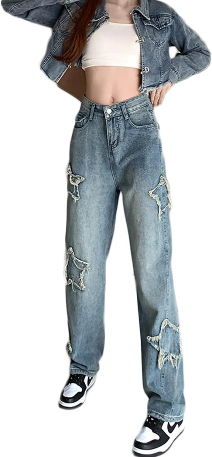 

Женские джинсы с прямыми штанинами и высокой посадкой, Regular Relaxed Fit HBER