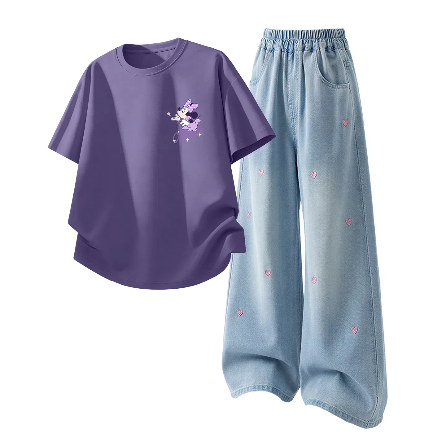 Детский спортивный костюм Casual Sportswear 2 Piece Set Disney, Dufy Kiss Nude Starry Night Purple+Solid Color Denim Light Blue