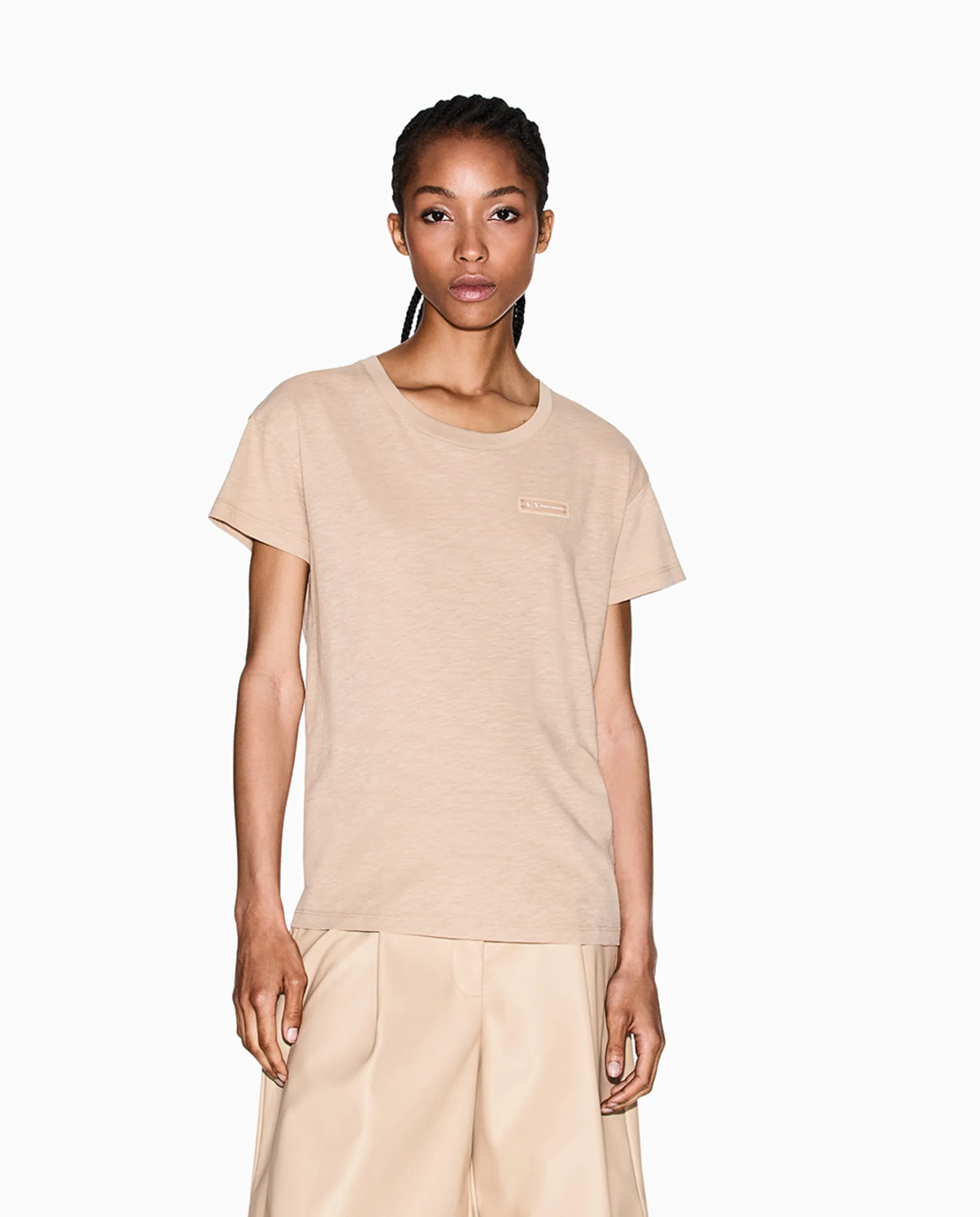 

Женская футболка с коротким рукавом и логотипом на груди Capsule Cozy Lab Armani Exchange, бежевый