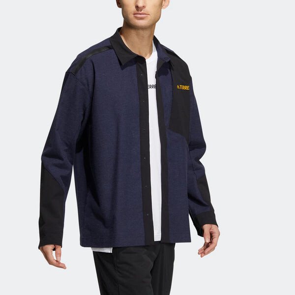 Рубашка Men's adidas Terrex Voyg Ls s Solid Color Chest Zipper Pocket Detail Long Sleeves Navy Blue Shirt, синий — фото 4