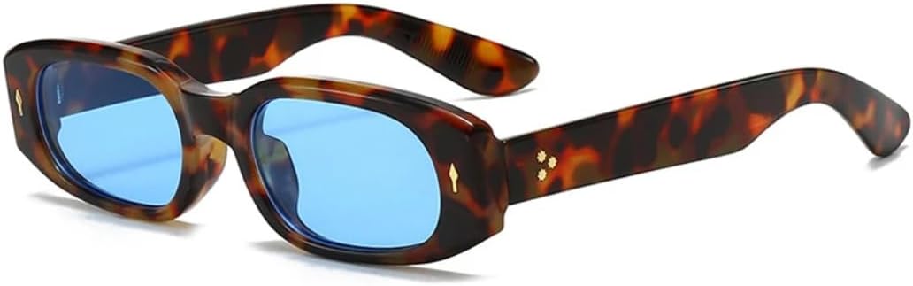 

Солнцезащитные очки для мужчин и женщин - защита UV400 - маленькая оправа, яркие цвета, панк-стиль, заклепки, для занятий спортом на открытом воздухе и вождения DSVIGF, Leopard Blue