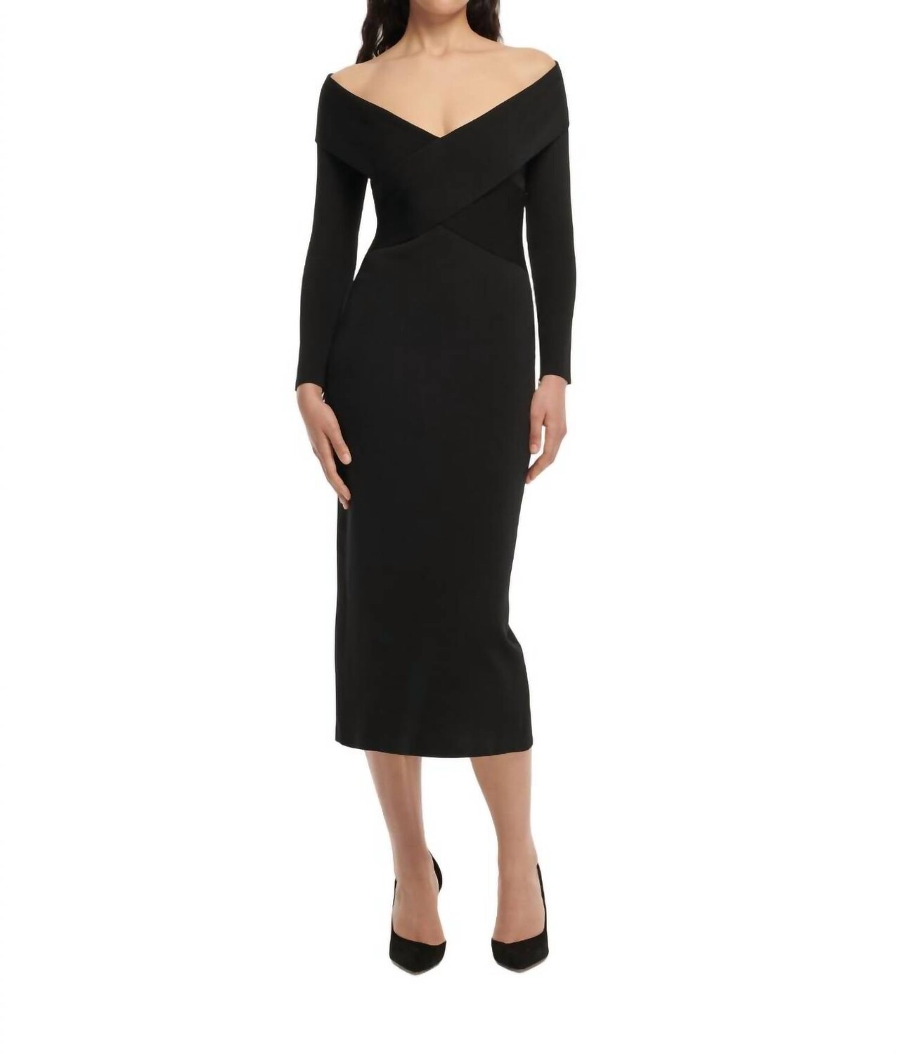 

Черное трикотажное платье миди с длинными рукавами Roland Mouret, черный