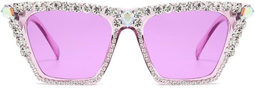 

Солнцезащитные очки ICARA увеличенного размера в винтажном стиле, квадратной формы, для женщин и мужчин - защита от УФ-излучения UV400, ручная работа, украшены стразами, Purple/Purple