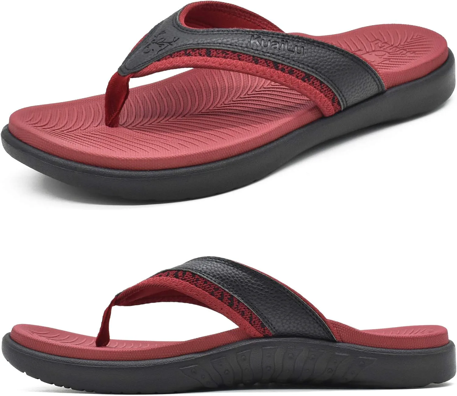 

Мужские спортивные шлепанцы KuaiLu, удобные ортопедические вьетнамки с поддержкой свода стопы при плантарном фасциите, для улицы и пляжа, размеры 7-15, черный