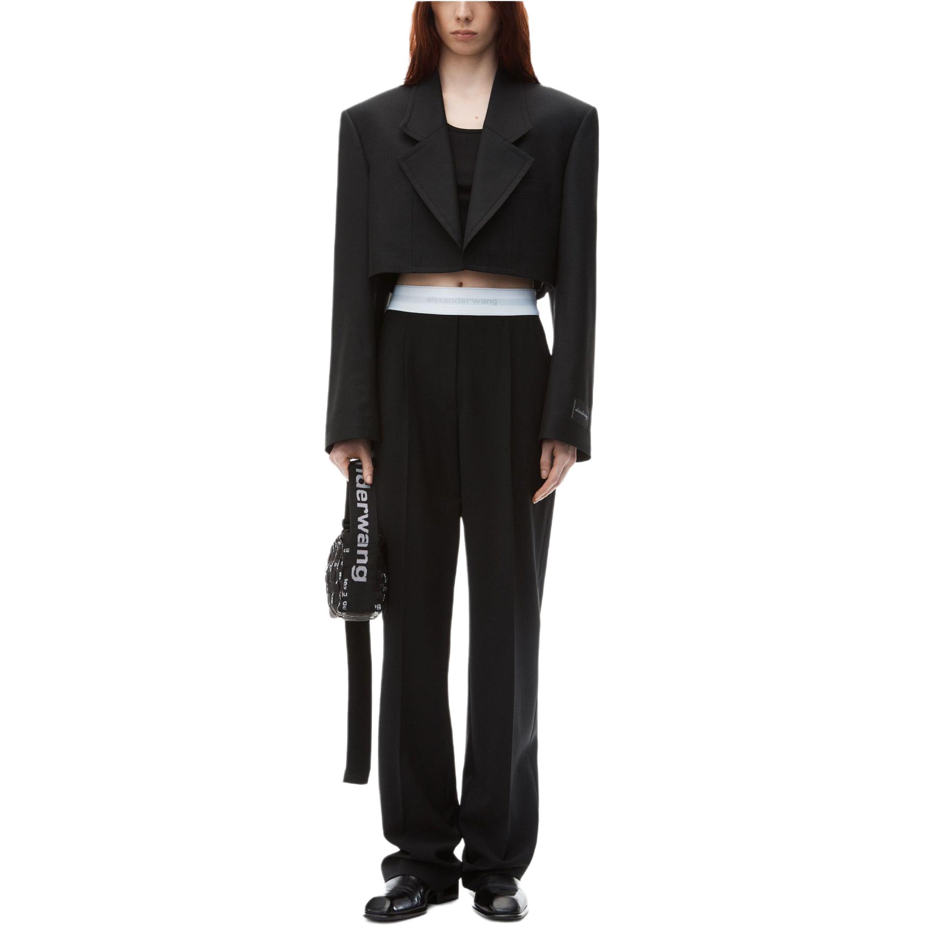 Alexander Wang Брюки с высокой талией, плиссированные, с логотипом, на резинке, черные — фото 4