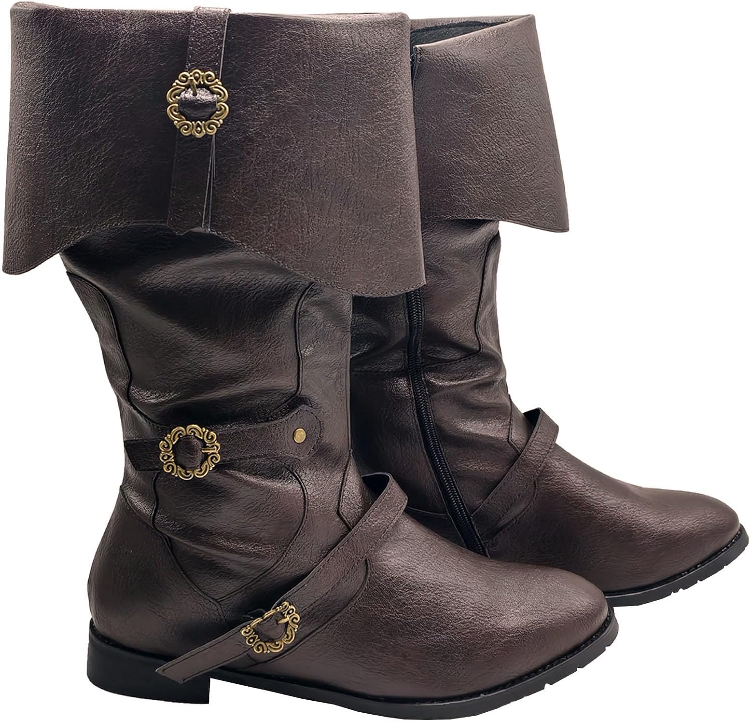 

Мужские средневековые ботинки Ренессансный пиратский костюм Искусственная кожа Ботинки Хэллоуин Викинг Косплей Обувь Junqiako, коричневый