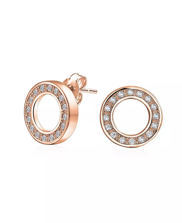 

Серьги-Гвоздики с геометрическим узором, кубическими цирконами, открытыми по кругу, круглыми дисками, покрытыми розовым золотом, серебром 925 пробы Bling Jewelry, rose