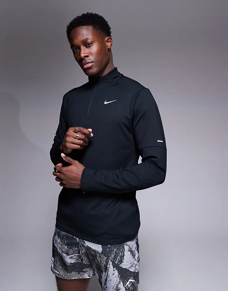 Футболка с длинным рукавом и застежкой-молнией Nike Running D-FIT Element черного цвета