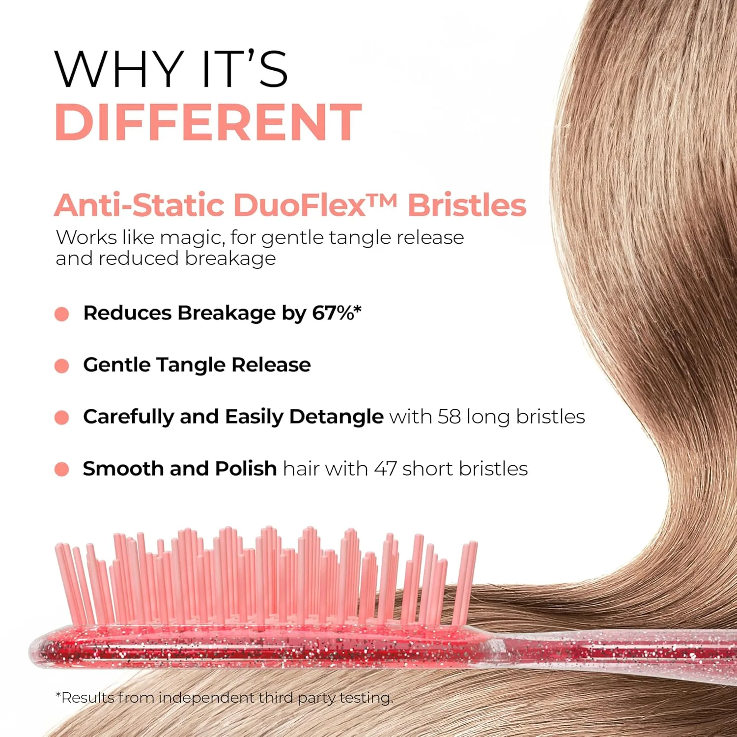 Расческа FHI Heat UNbrush для безболезненного расчесывания всех типов влажных и сухих волос - прочные антистатические щетинки DuoFlex, легкая ручка, вентилируемая конструкция. 1 штука (1 шт.), Ruby Peach — фото 3