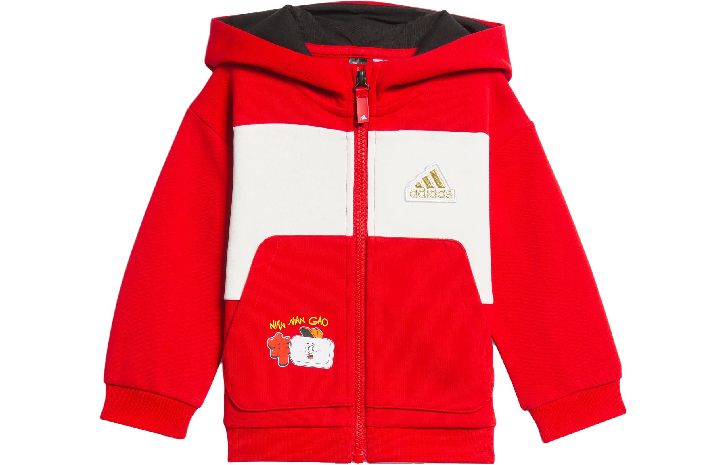 Детский комбинезон Adidas, комплект (Светло-алый/Бело-нефритовый верх + Черные брюки) — фото 4