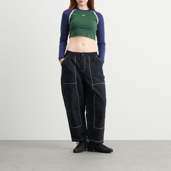 Укороченный топ с длинным рукавом Nsw Nike, fir & midnight темно-синий & chalk & chalk — фото 4