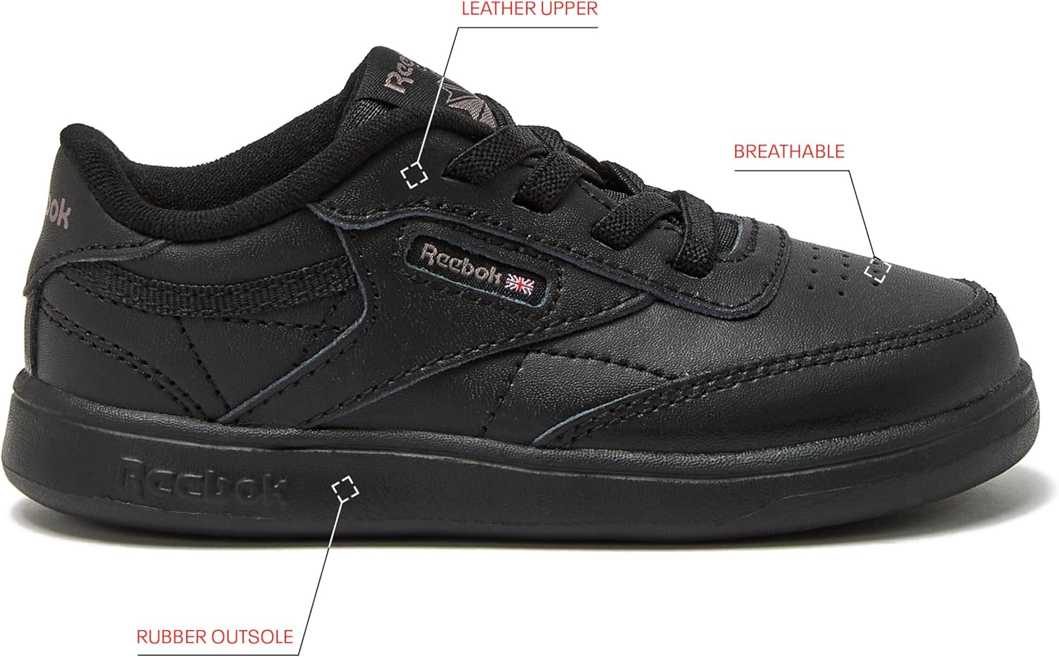 Кроссовки Reebok Club C для девочек и мальчиков, унисекс, для малышей, детей младшего или старшего возраста, черный — фото 2