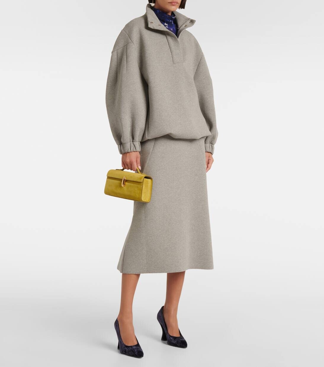 Юбка миди из хлопковой смеси Dries Van Noten, серый меланж — фото 2