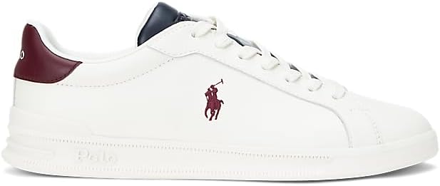 Polo Ralph Lauren мужские кожаные кроссовки Heritage Court II, White/Navy/Wine — фото 4