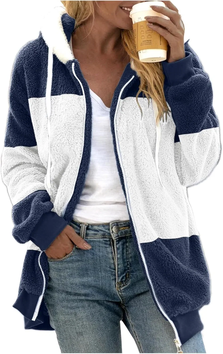 Худи с вышивкой, оверсайз, Outerwear Long Sleeve Embroidery Script Logo Zip Hooded Jacket, синий