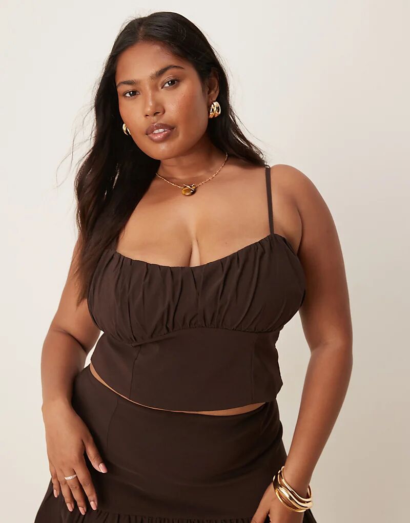 

Топ-корсет Curve из бенгалина от ASOS DESIGN, шоколадного цвета, с отделкой в виде рюшей на груди Asos Curve