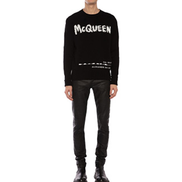 Футболка с интарсией в стиле граффити Alexander McQueen, черный — фото 4
