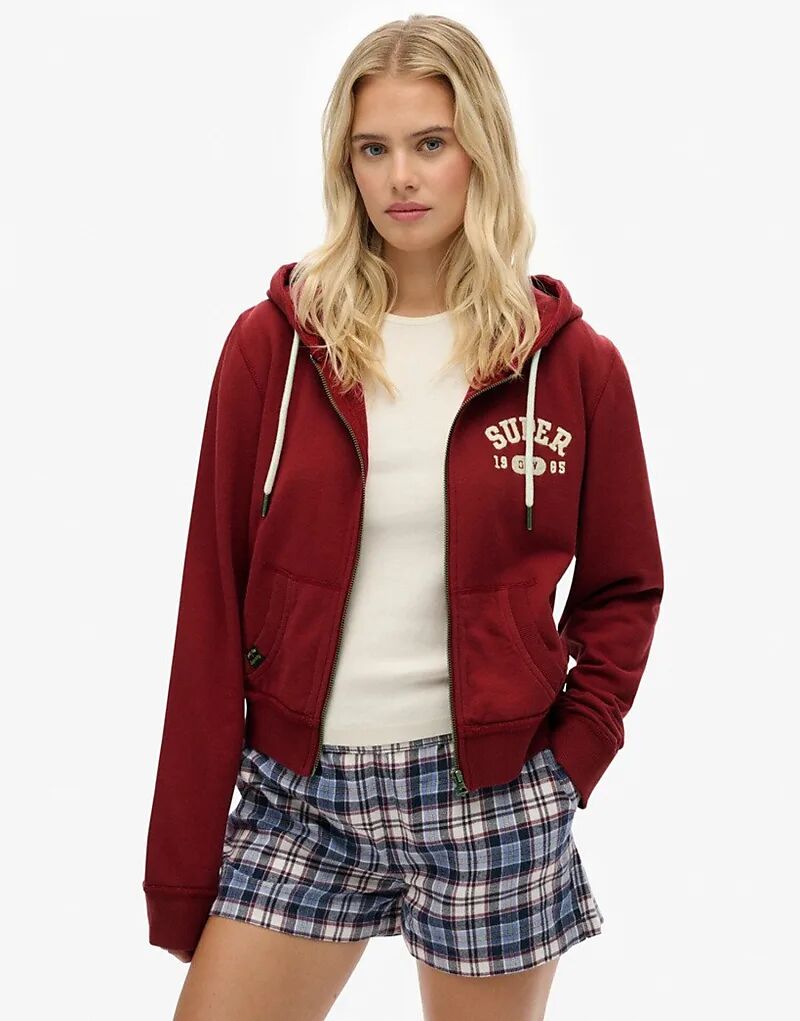 

Свободная укороченная толстовка с капюшоном на молнии Superdry Athletic Essentials бордово-красного цвета