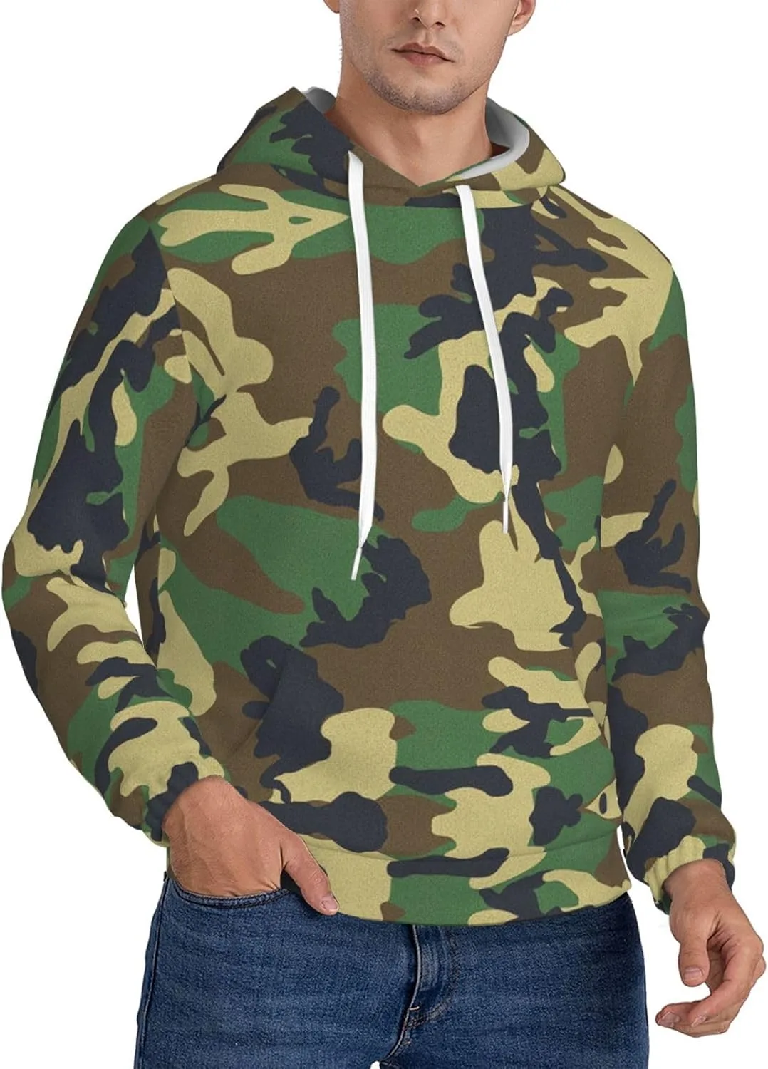 

Мужская флисовая толстовка с капюшоном X-Large, мягкая, теплая, с карманом, в трендовом зеленом камуфляжном принте SamLng