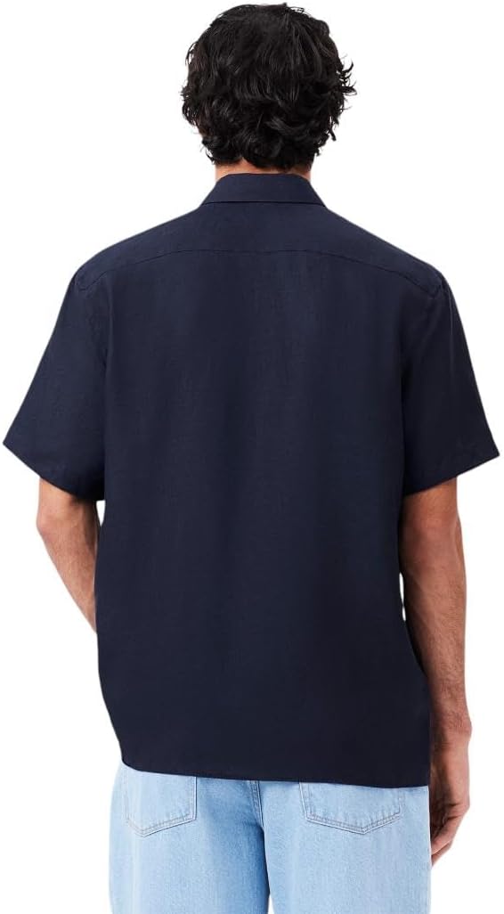 Lacoste мужская повседневная рубашка на пуговицах Regular Fit из льна, Navy Blue — фото 3