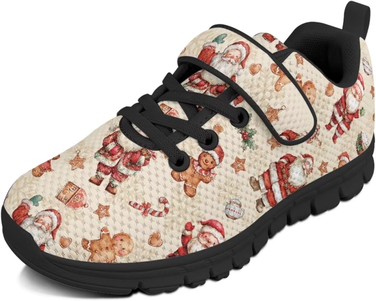 

Детские спортивные кроссовки для девочек на рождественскую тематику с застежкой-липучкой, милым принтом, из дышащей сетки, для малышей и детей постарше, размер US 10.5-2.5 Watdotory, Santa Claus Gingerbread Man