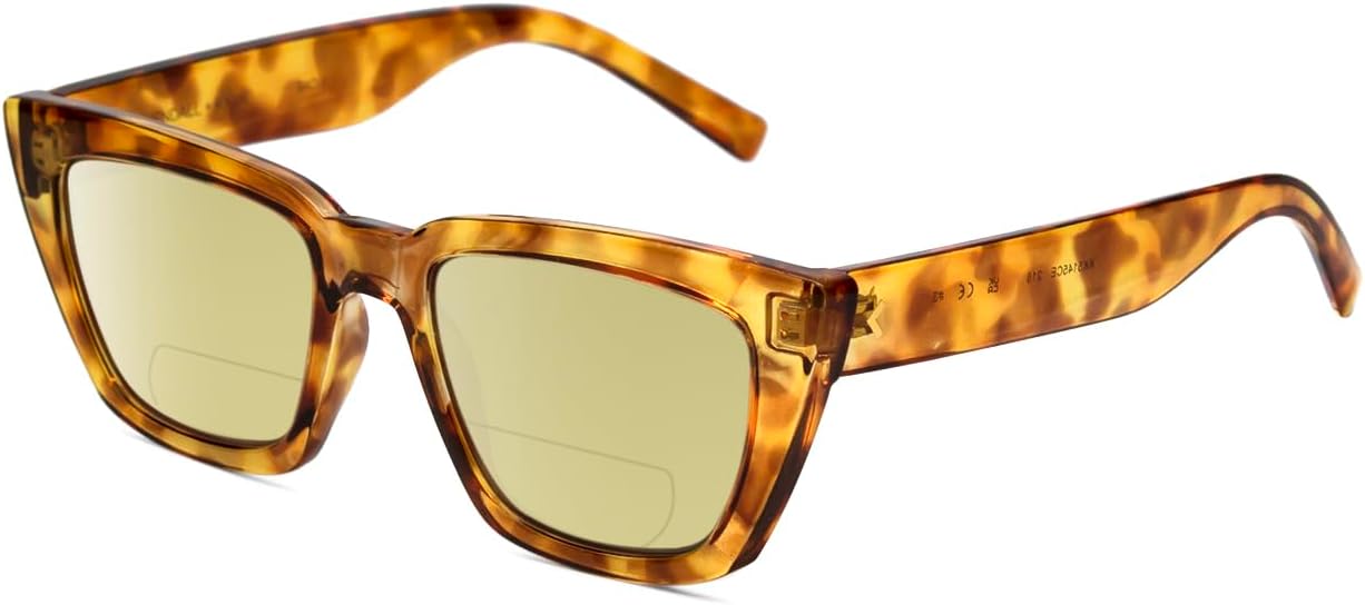 

Солнцезащитные очки для чтения Calabria K+K SADIE Square Polarized BiFocal для женщин, модные и стильные дизайнерские солнцезащитные очки, Amber Tortoise Havana Crystal/Yellow Lens
